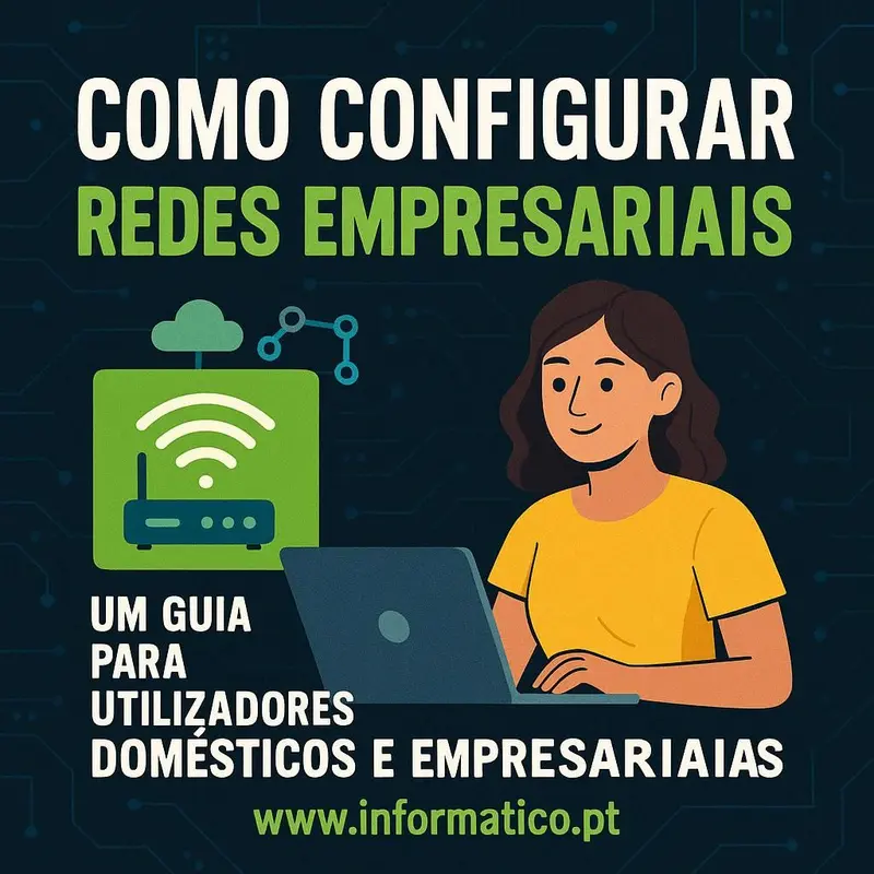 Técnico informático a ajustar configurações de uma rede moderna com vários dispositivos ao redor.