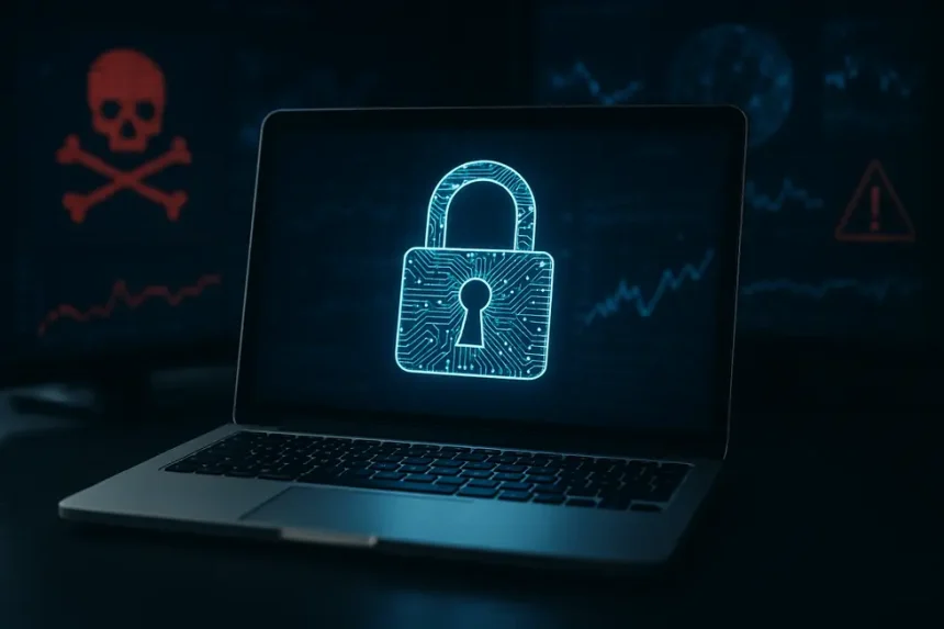 Proteja os seus Dados Online: Estratégias de Cibersegurança 1 Visualização de ameaças cibernéticas e segurança online.