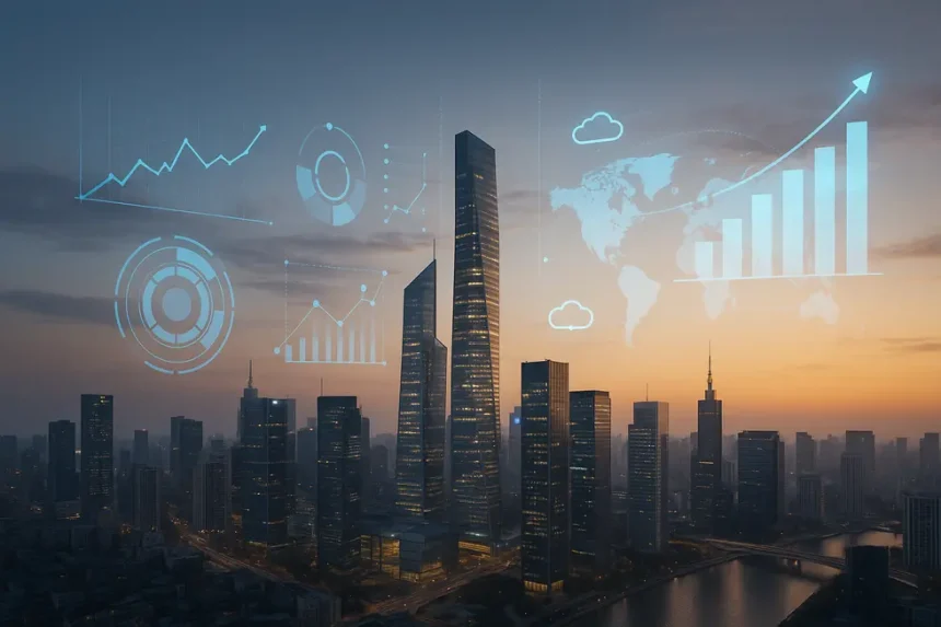 Suporte de Software Empresarial - Maximize o seu Negócio 7 Ambiente de escritório com monitores exibindo interfaces de software empresarial.