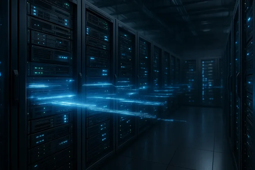 Gestão de Backups e Recuperação - Guia para Empresas 1 Sala de servidores moderna com sistemas de backup automatizados.