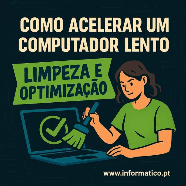 Pessoa a limpar o interior de um computador com ferramentas de optimização num ambiente moderno de escritório.