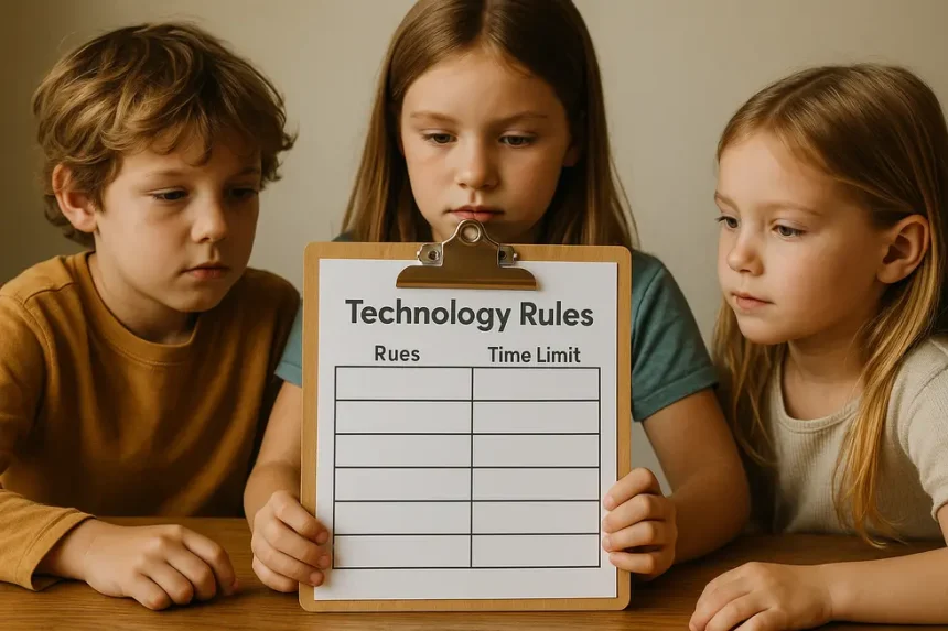 Família reunida aprendendo sobre controlo parental para segurança online.