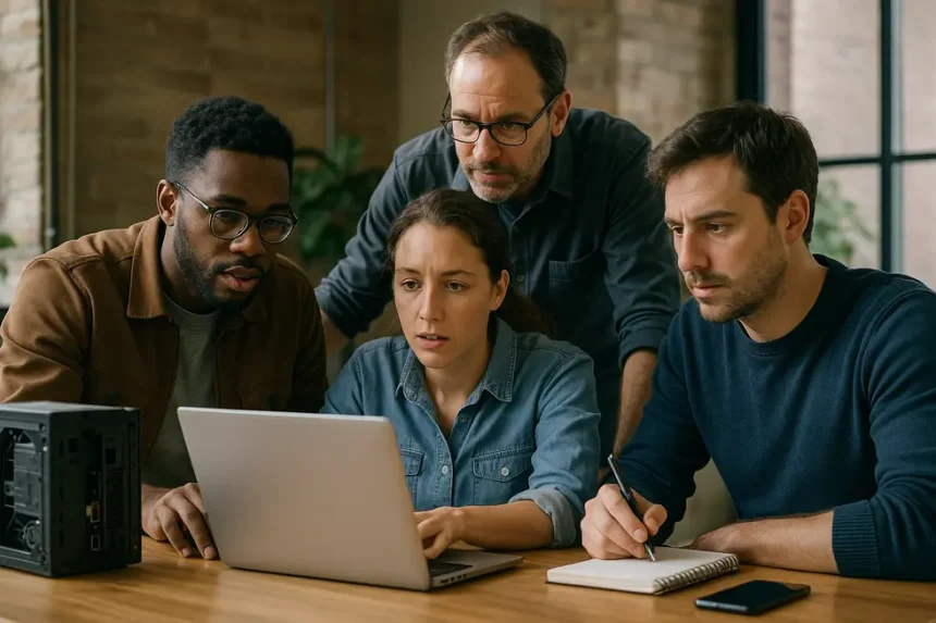 Manutenção Preventiva e Assistência Remota: Vantagem Competitiva para PMEs 6 Técnico realizando manutenção preventiva em um escritório.