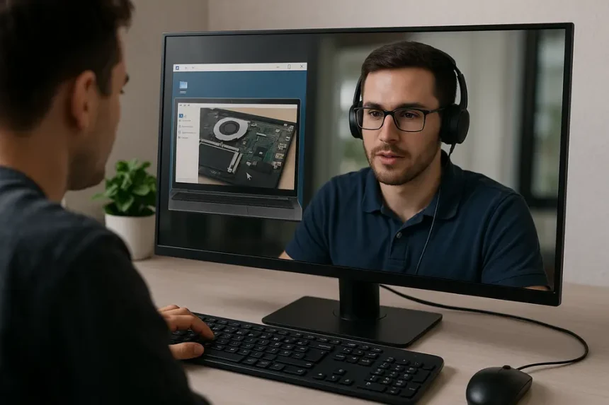 Manutenção Preventiva e Assistência Remota: Vantagem Competitiva para PMEs 2 Técnico realizando manutenção preventiva em um escritório.