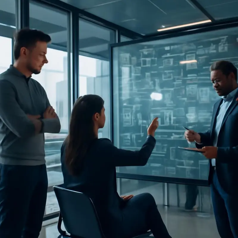 Empresário a analisar as necessidades de uma startup num escritório moderno.