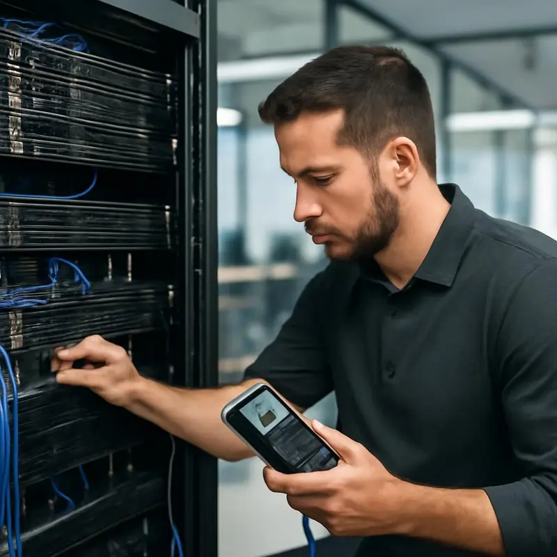 Um técnico a verificar sistemas como parte de um plano de manutenção preventiva equipamentos