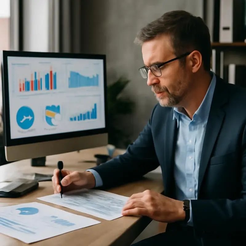 Visualização de dados empresariais num software de gestão.