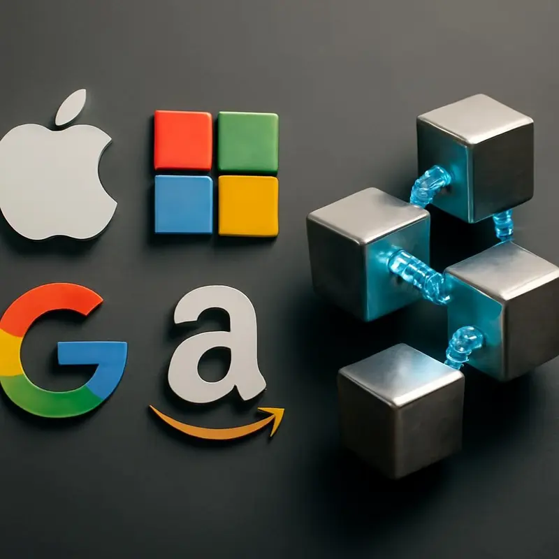 Blockchains na autenticação de redes corporativas 5 Ilustração de blocos de dados interligados representando blockchain.