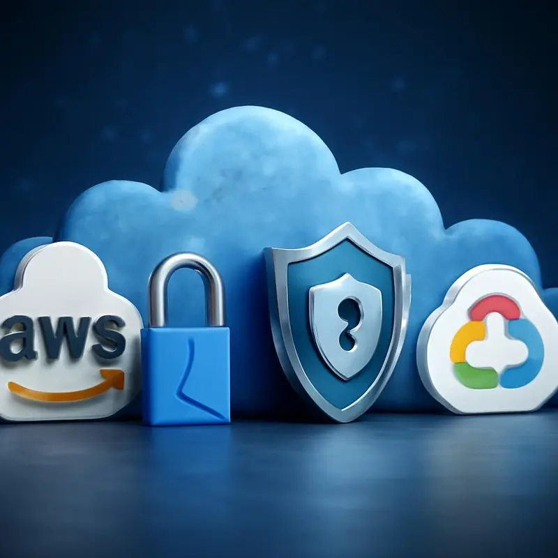 Mais segurança nas PMEs com backups automatizados para a Nuvem 1 Logos de fornecedores de serviços na nuvem com ícones de segurança.