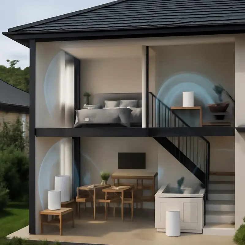 Como otimizar redes domésticas Mesh e melhorar a internet 1 Diagram de uma casa com uma rede mesh.