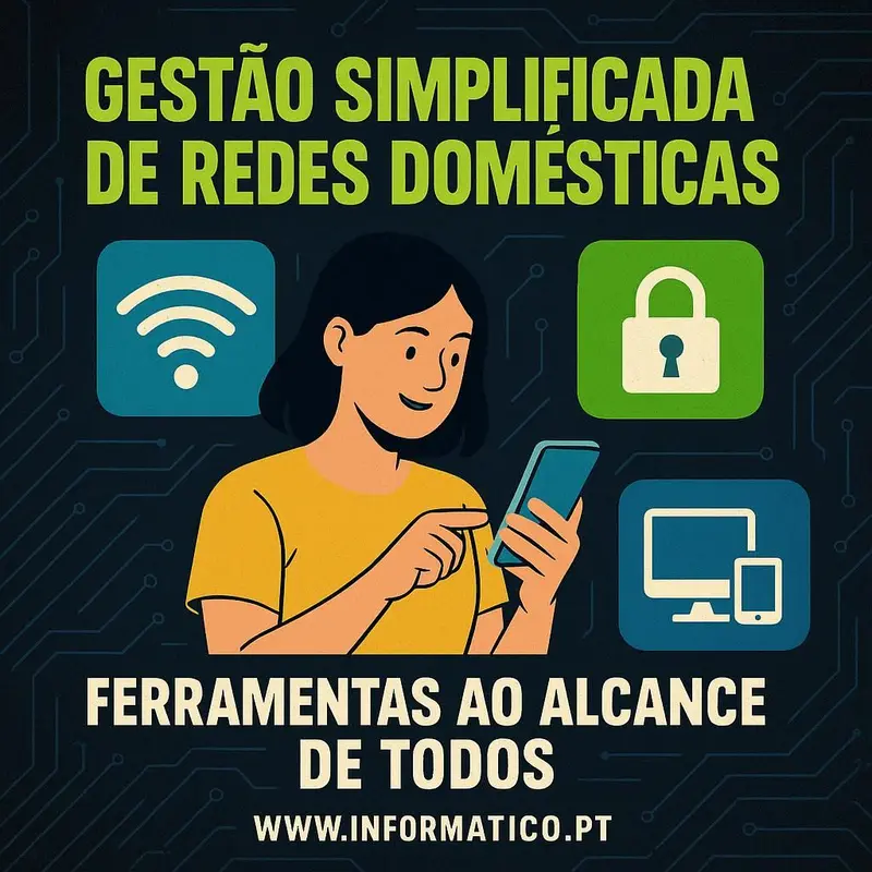 Casa com dispositivos ligados a um router centralizado e app de rede num tablet.