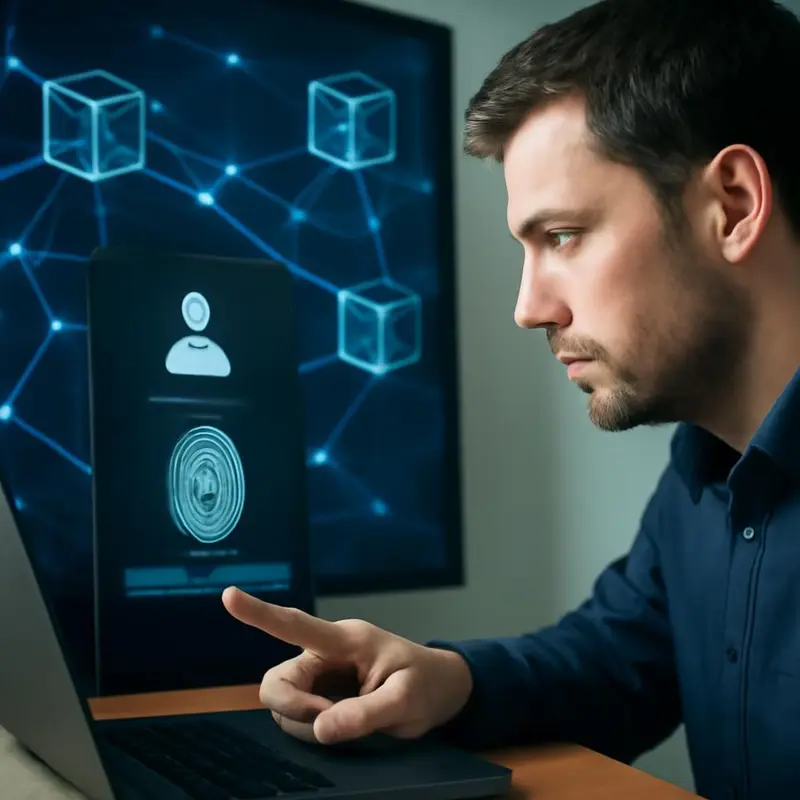 Blockchains na autenticação de redes corporativas 2 Ilustração de blocos de dados interligados representando blockchain.