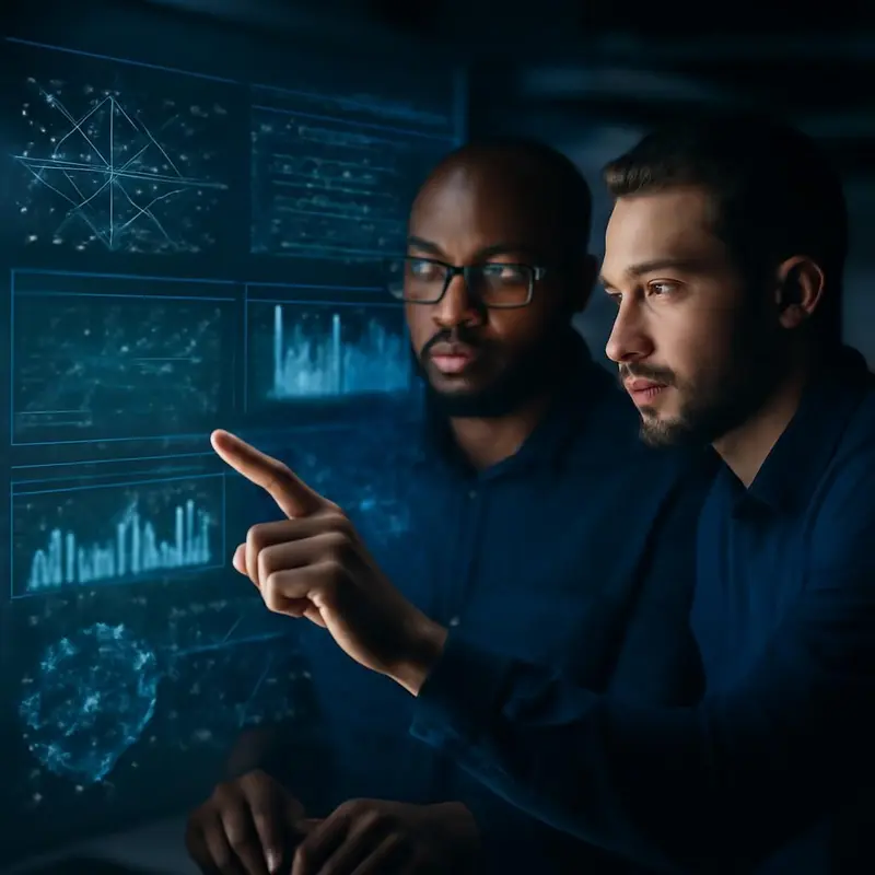 Rede digital representando o fluxo de dados com ícones de machine learning.