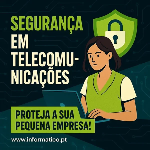Homem num escritório com elementos de segurança digital em destaque.