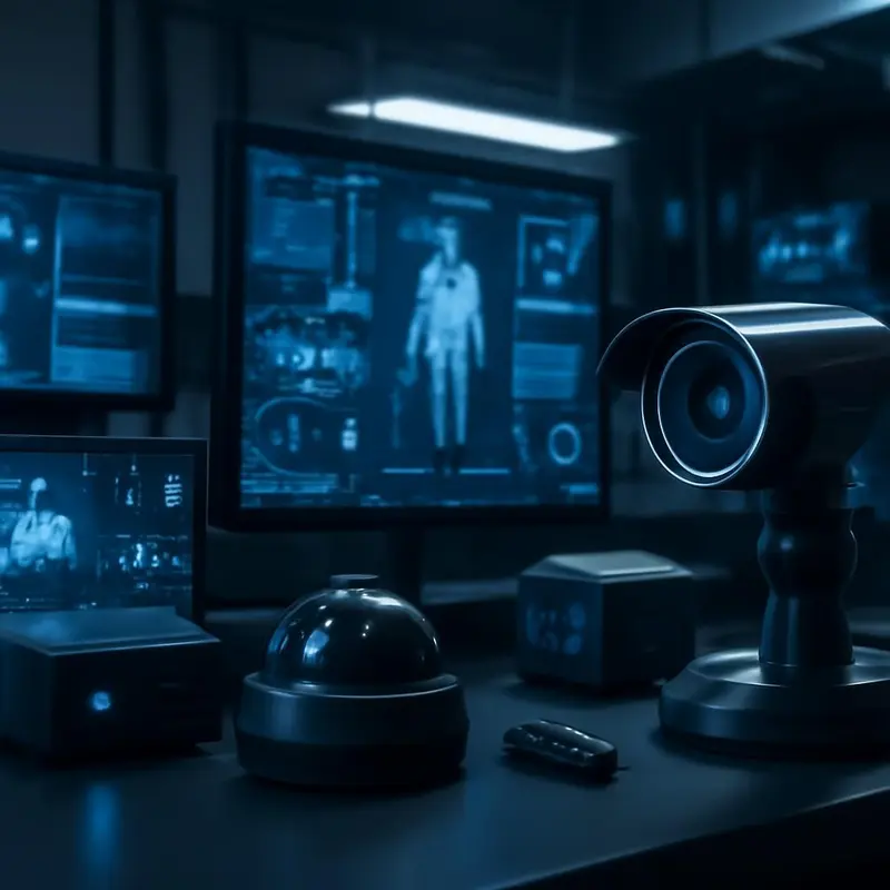 Sala de controlo com IA analisando imagens de vídeo-vigilância em tempo real.