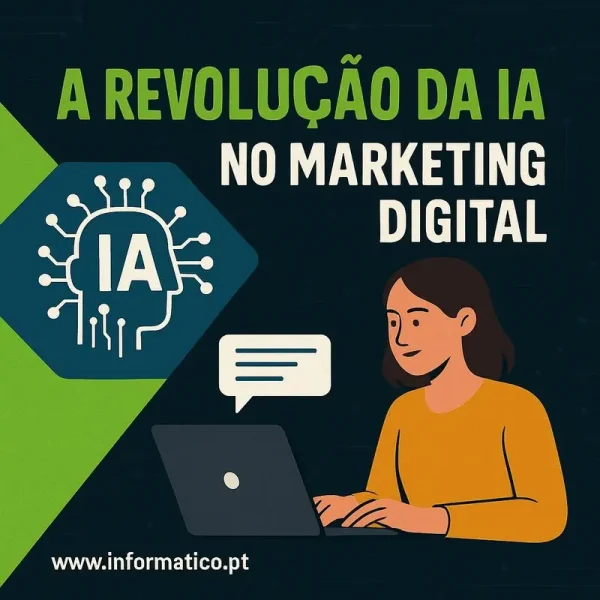 Profissional de marketing a utilizar IA para estratégias digitais num painel.