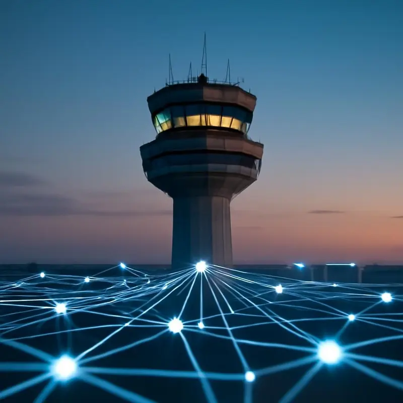 Gestão centralizada de Políticas de Segurança em ambientes TI distribuídos 1 Torre de controlo central simbolizando a gestão unificada de redes.