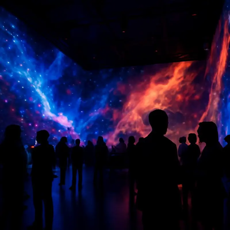 Participantes a explorar mundos virtuais num evento corporativo.