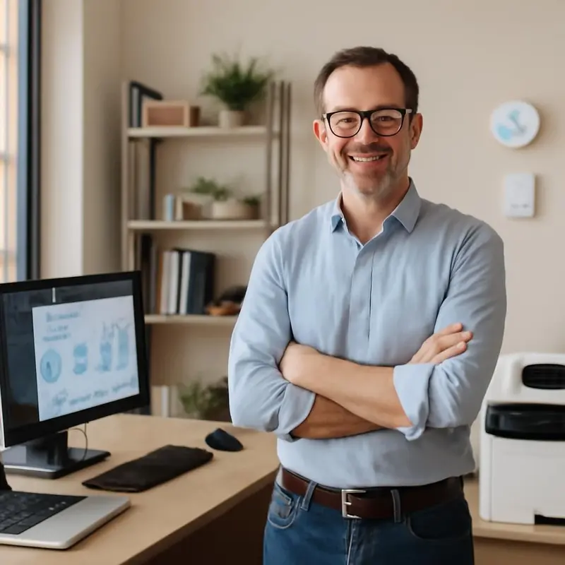 Automação Inteligente é uma revolução nas pequenas empresas 6 Escritório com automação residencial e tecnologia de IA.