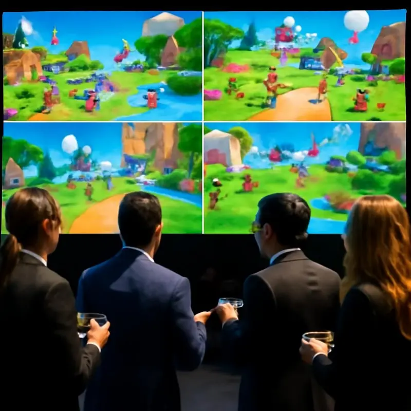 Participantes a explorar mundos virtuais num evento corporativo.