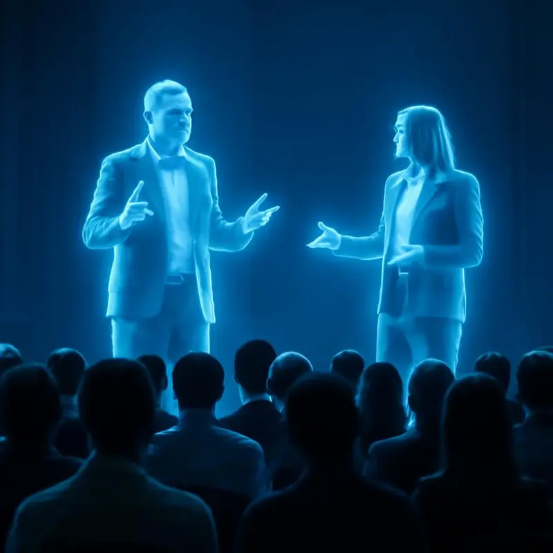 Participantes a explorar mundos virtuais num evento corporativo.