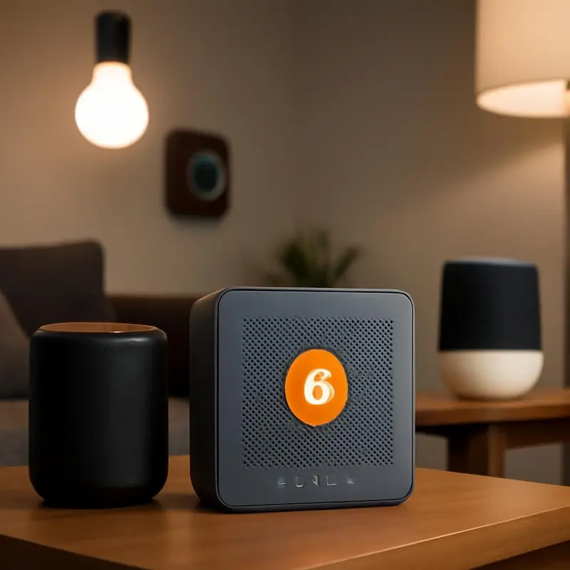 Uma representação visual de um firewall inteligente protegendo dispositivos domésticos.