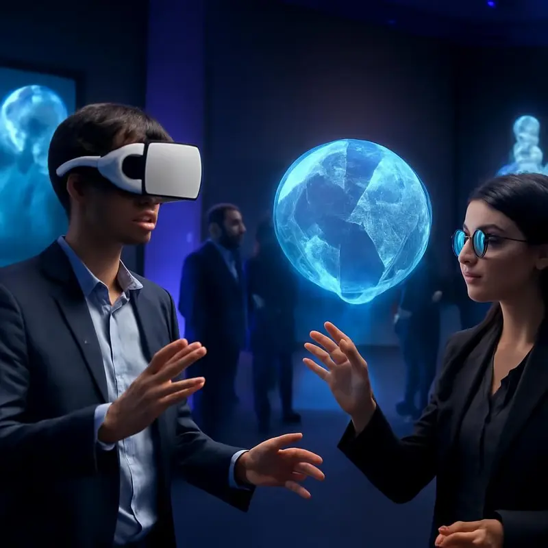 Participantes a explorar mundos virtuais num evento corporativo.