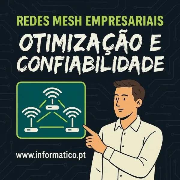 Rede mesh integrada em escritório corporativo demonstrando inovação e conectividade.