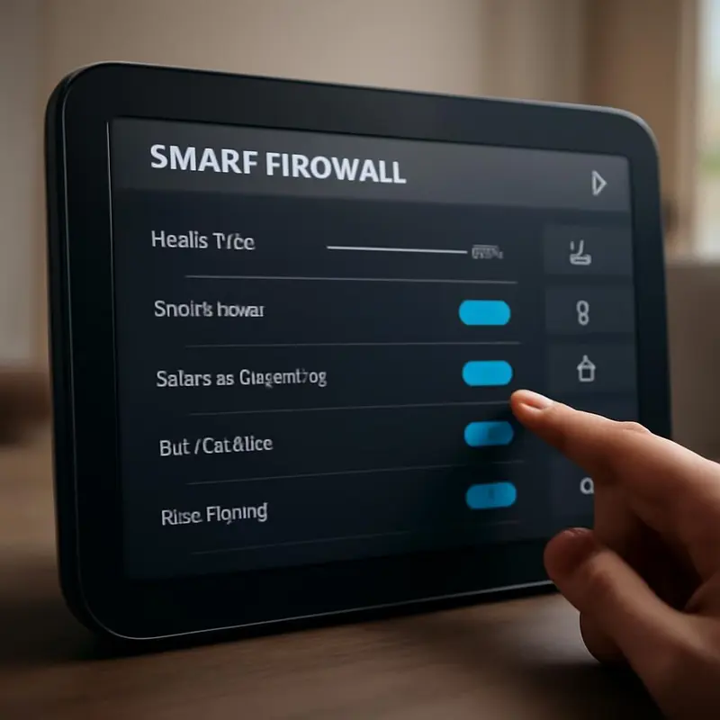 Uma representação visual de um firewall inteligente protegendo dispositivos domésticos.