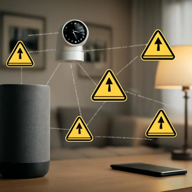 Proteja a sua Casa Inteligente com segurança cibernética efetiva 1 Ilustração de uma rede smart home mostrando vulnerabilidades.