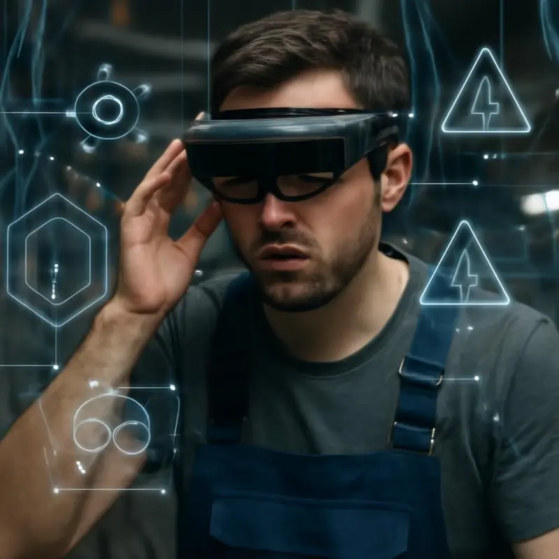 Assistência técnica remota com Realidade Aumentada: Desafios e oportunidades 3 Técnico utilizando óculos de realidade aumentada para suporte remoto.