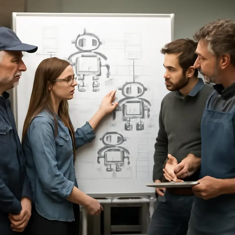 Robotização Personalizada: A revolução artesanal nas PMEs 7 Artesãos conciliando técnicas tradicionais com tecnologia moderna.