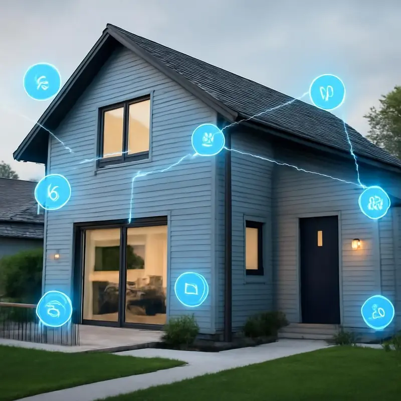 Cibersegurança para proteger os seus dispositivos IoT em Casa 1 Interconexão de dispositivos IoT numa residência moderna.