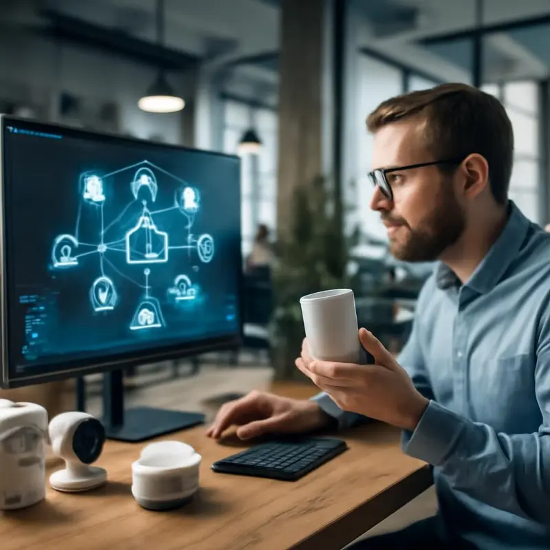 O futuro da automatização inteligente de IoT para Microempresas 7 O conjunto diversificado de dispositivos IoT integrados num ambiente de microempresa.