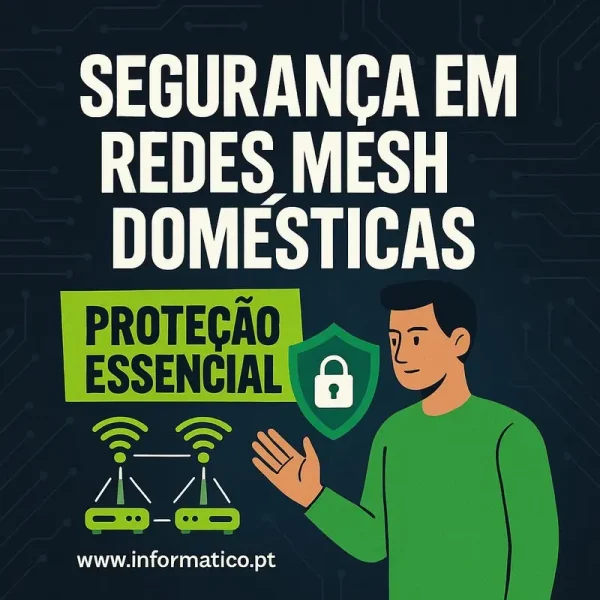 Ambiente de escritório doméstico com configuração de rede mesh segura.