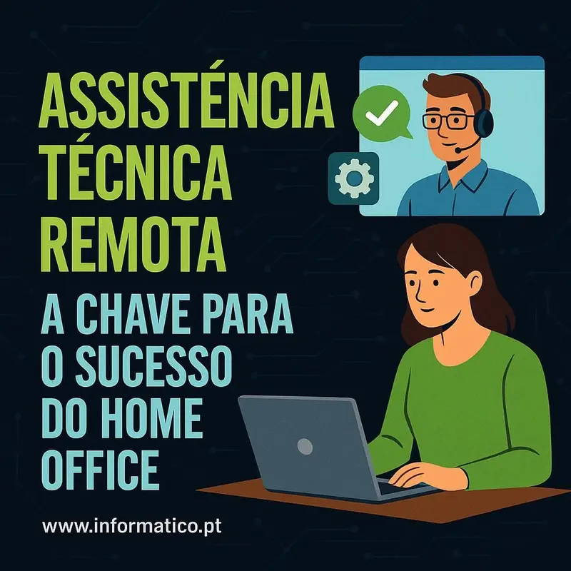 Home office moderno com assistência técnica remota em ação.
