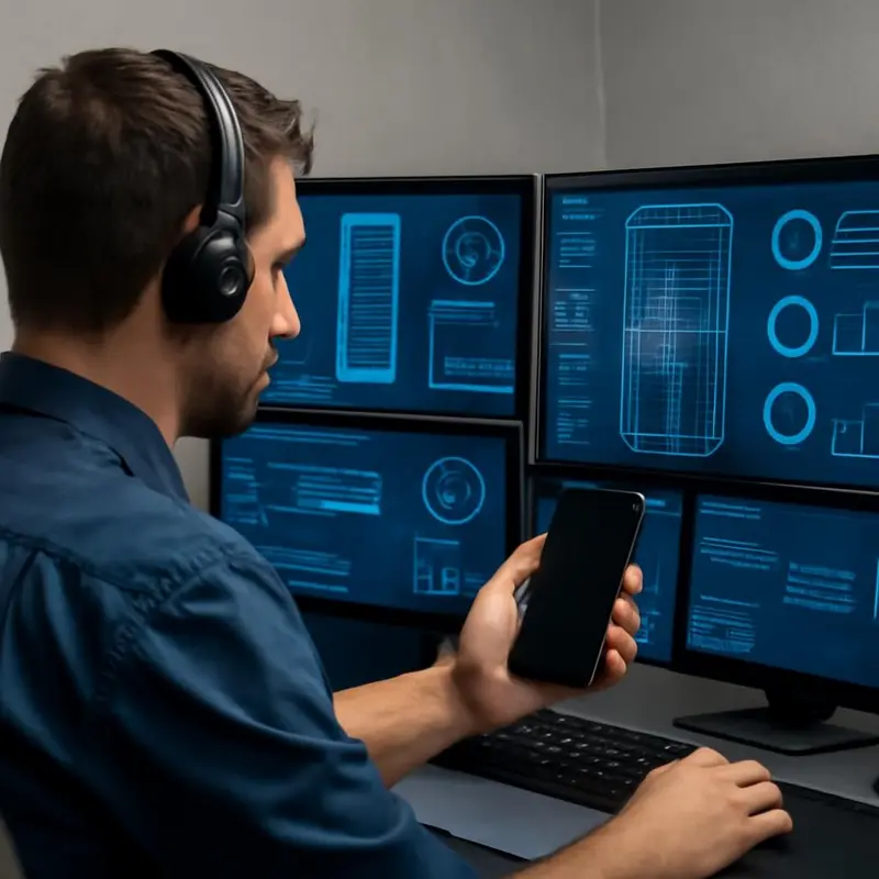Reparação rápida de falhas de software de equipamentos móveis 6 Um técnico utilizando ferramentas de diagnóstico num smartphone.