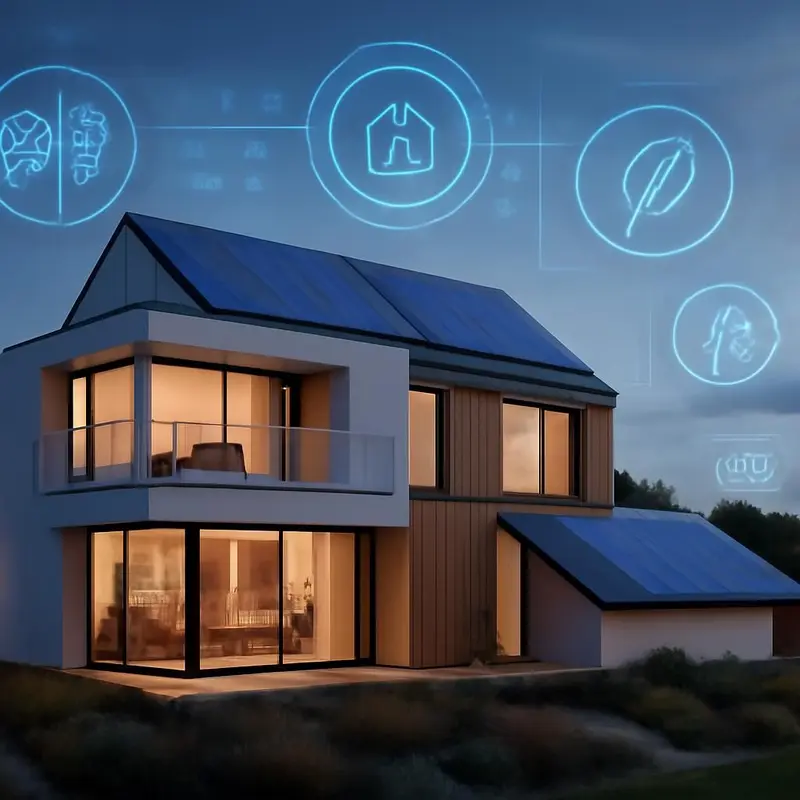 Melhore a eficiência energética da casa com a IA e Automação 7 Um painel de controlo inteligente regulando o consumo energético numa sala moderna.