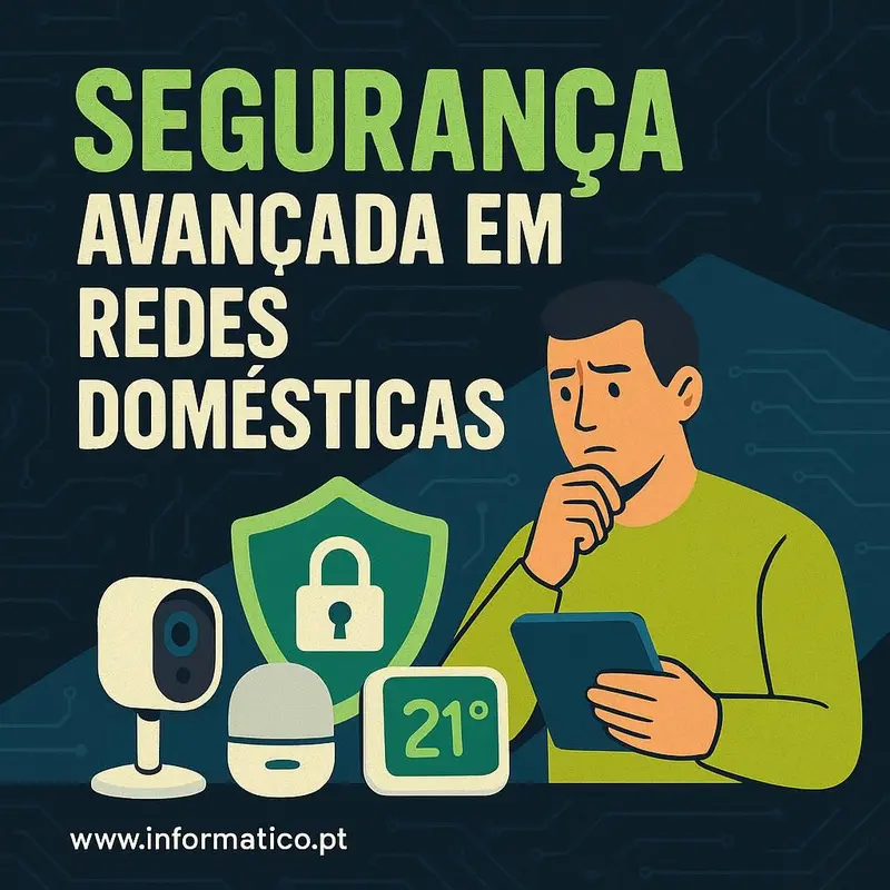Casa digital envolta em números binários e ícones IoT, simbolizando segurança.