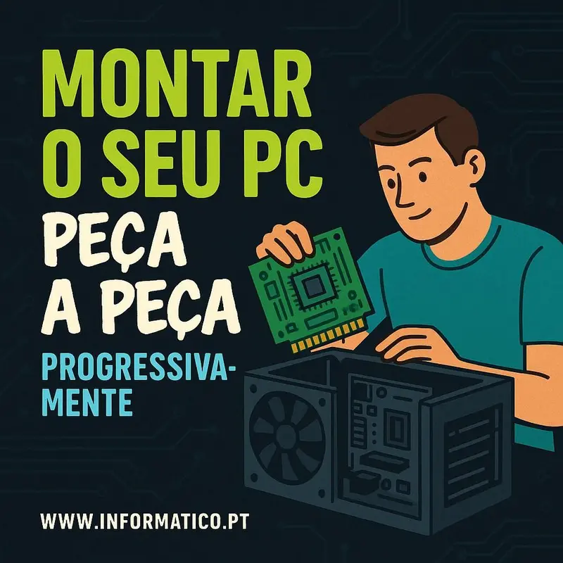 Computador recém-montado com um case moderno e luzes LED em uma sala bem iluminada.