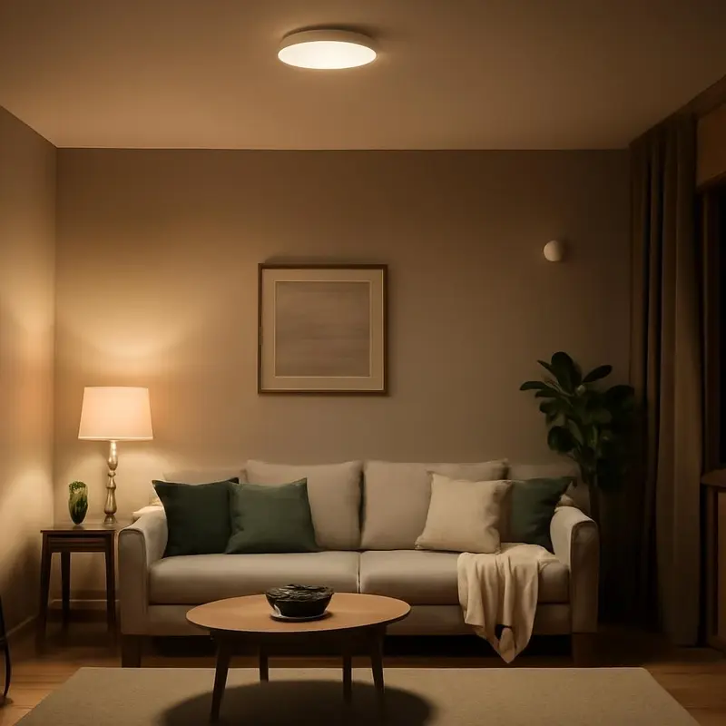 Melhore a eficiência energética da casa com a IA e Automação 3 Um painel de controlo inteligente regulando o consumo energético numa sala moderna.