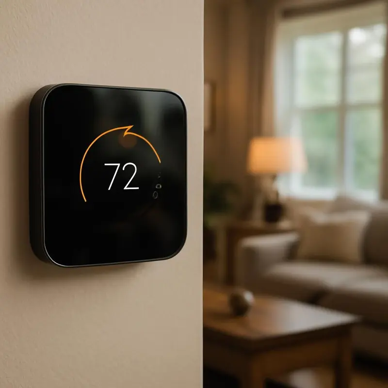 Melhore a eficiência energética da casa com a IA e Automação 2 Um painel de controlo inteligente regulando o consumo energético numa sala moderna.